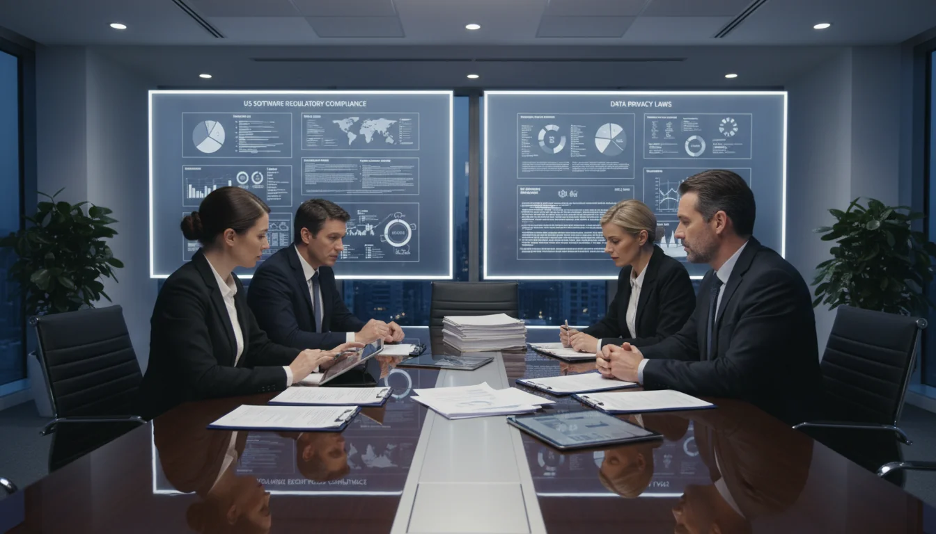 Corporate team discussing software licensing terms