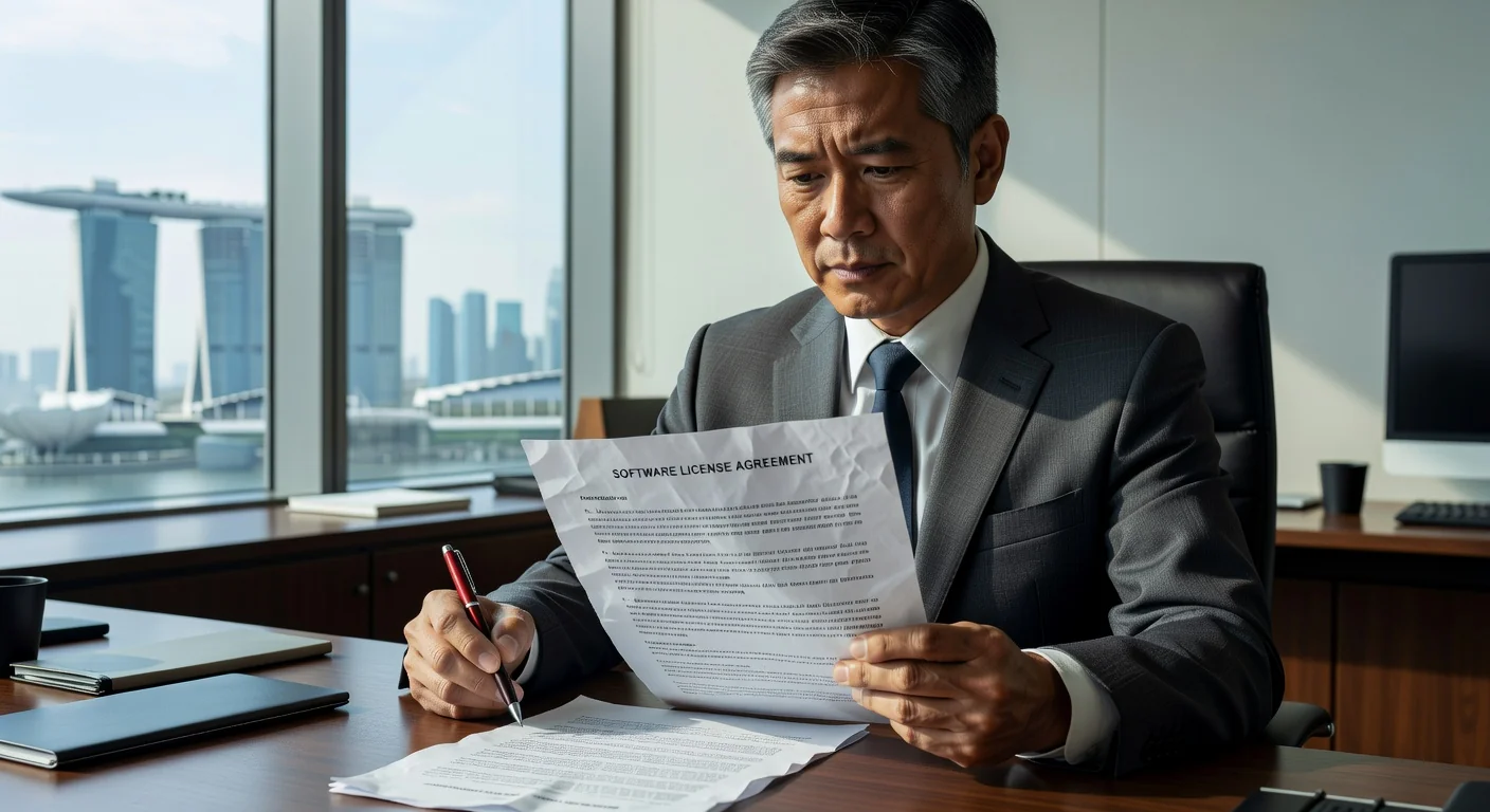 Business professional reviewing license agreement.