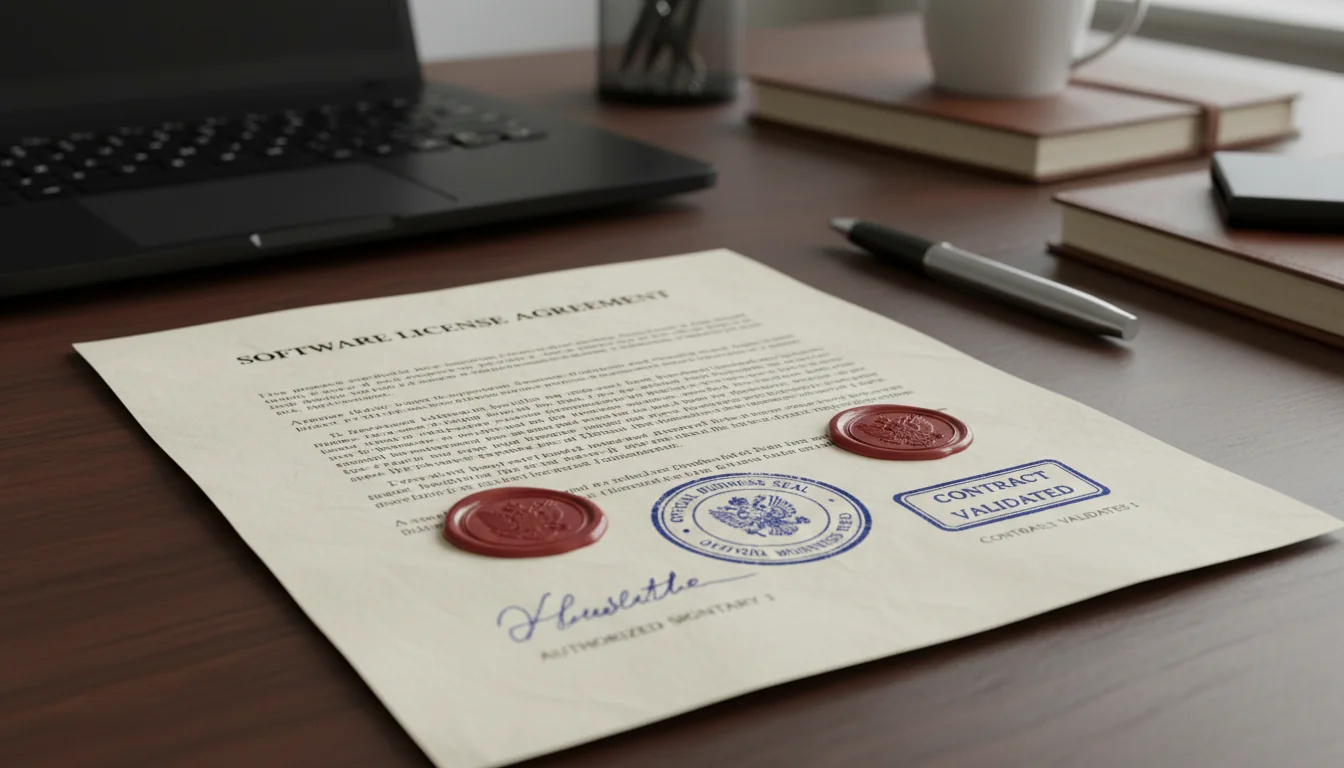 Close-up of signed software licensing agreement