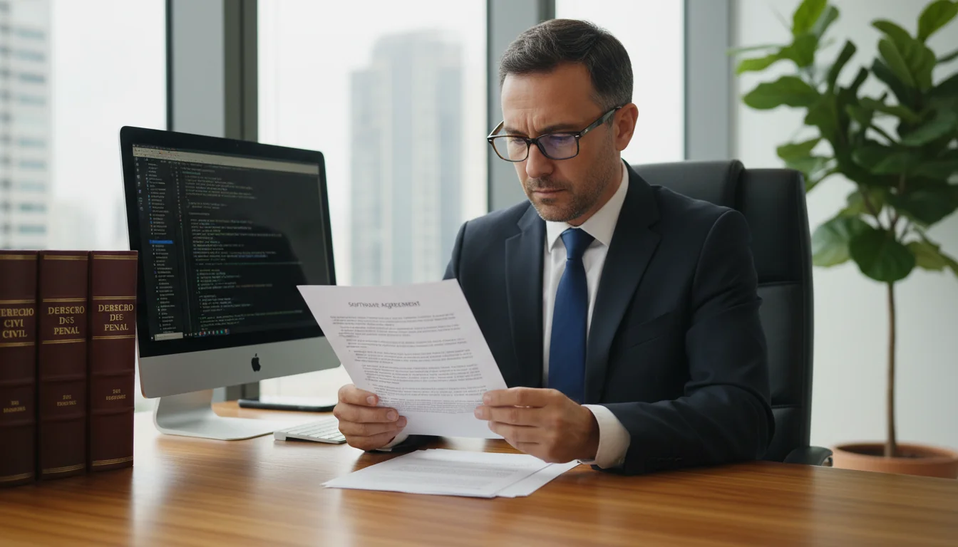 Spanish lawyer reviewing software license contract