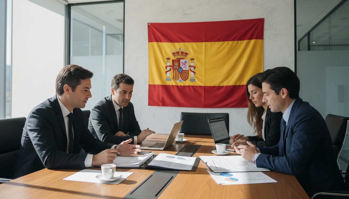 Team discussing software license terms in Spain