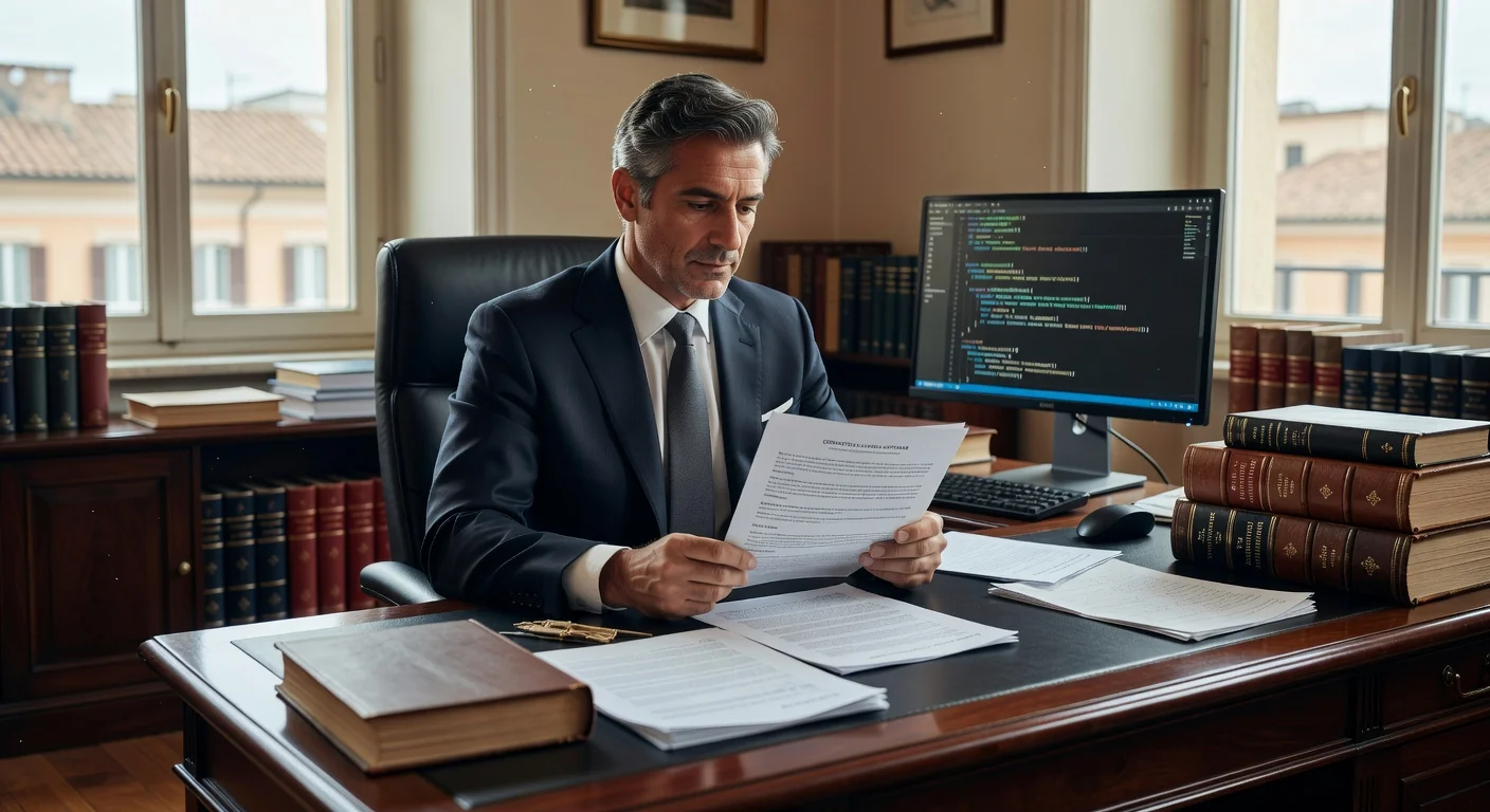 Italian lawyer reviewing software license contract