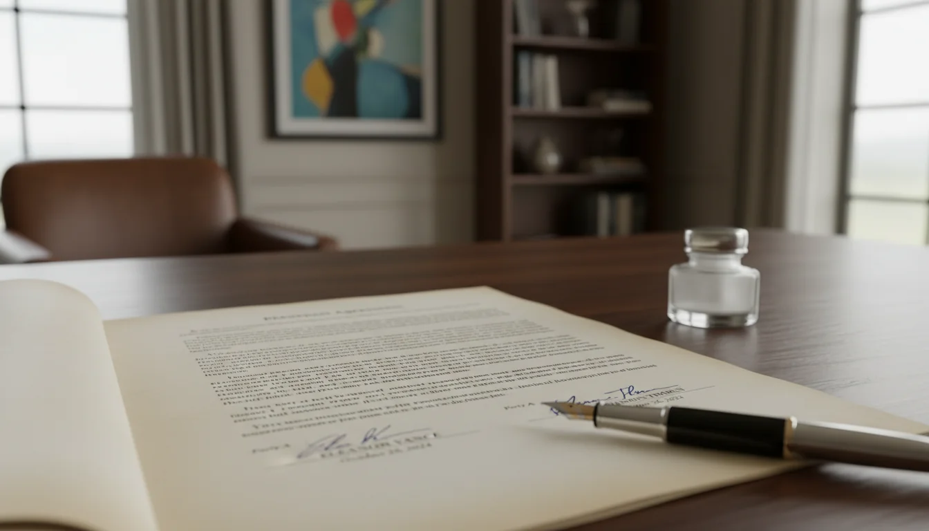 Prenuptial agreement document close-up