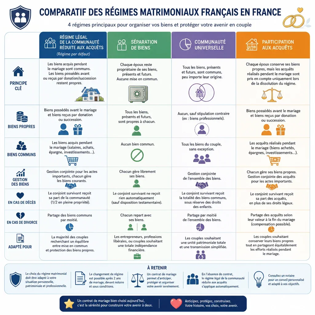 Comparatif des régimes matrimoniaux français