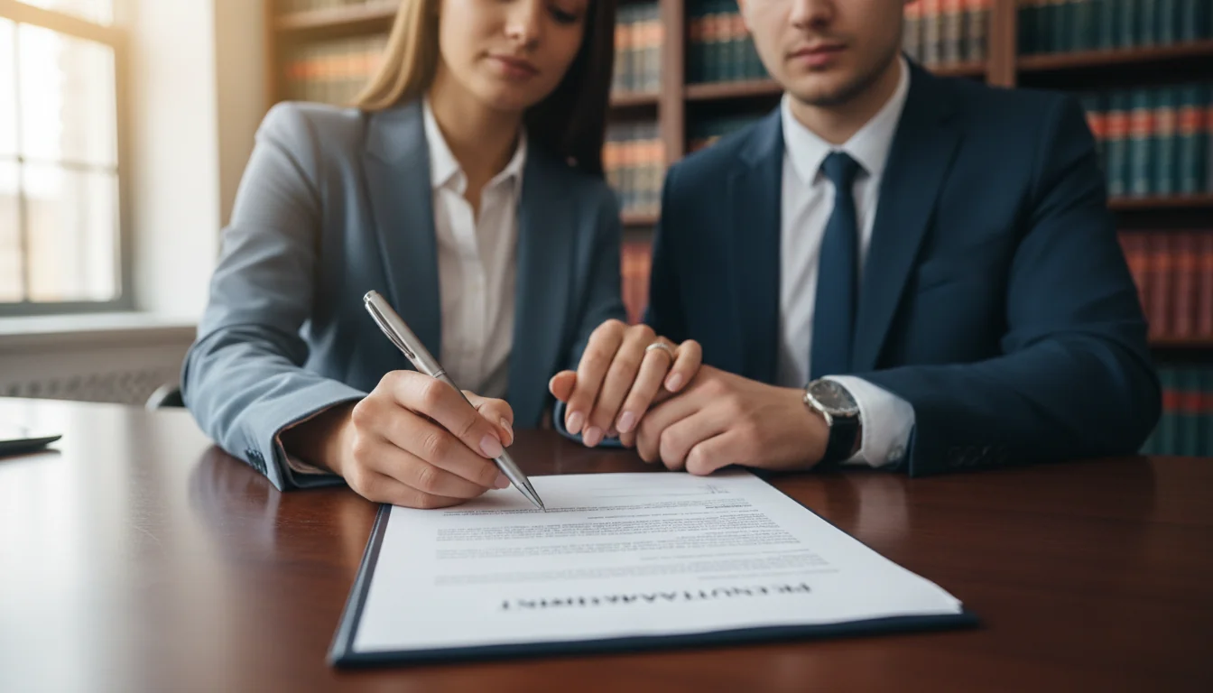 Couple signing prenup agreement