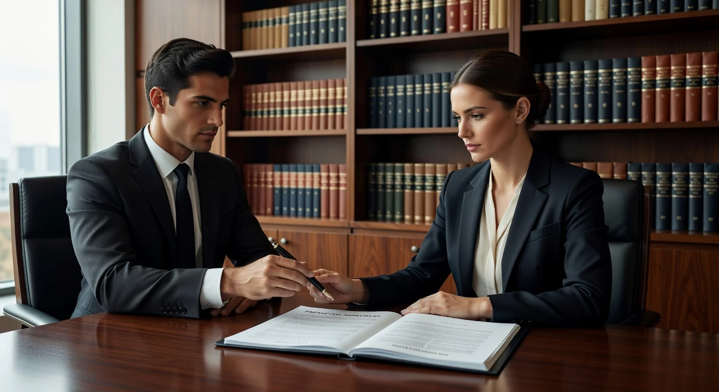Couple signing prenuptial agreement