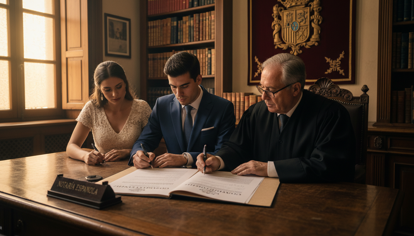 Spanish couple signing marriage contract