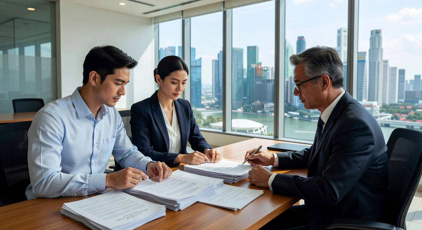 Couple reviewing prenup documents