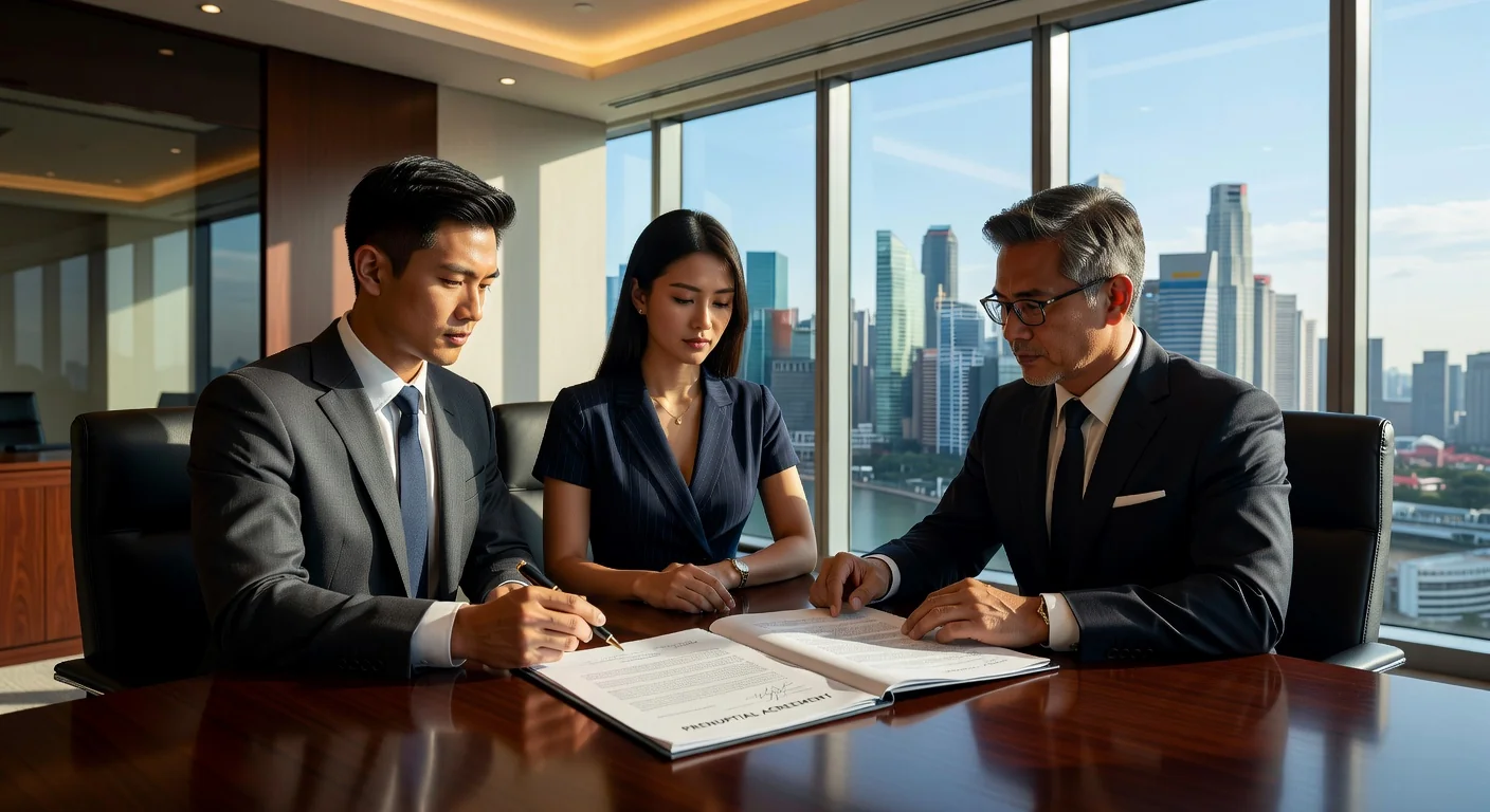 Couple signing prenup agreement