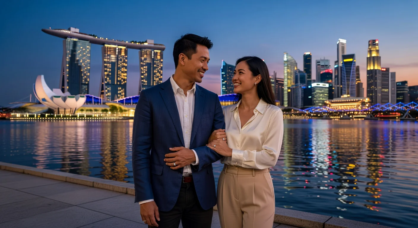 Happy Singaporean couple engaged