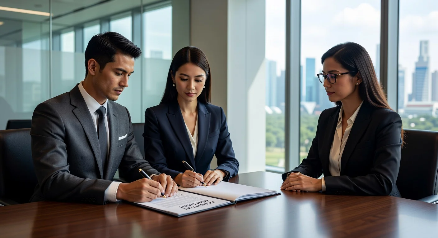 Couple signing prenup at lawyer's office