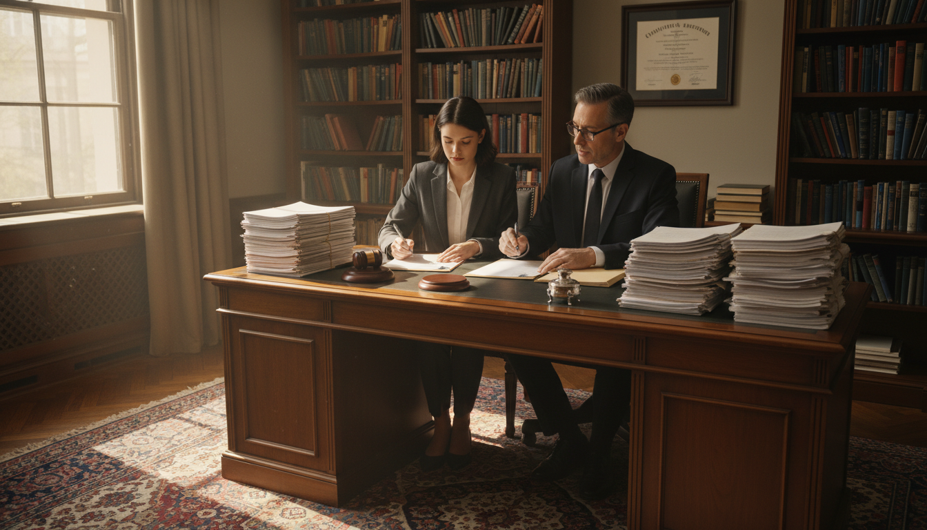 Couple signing prenup at lawyer's office