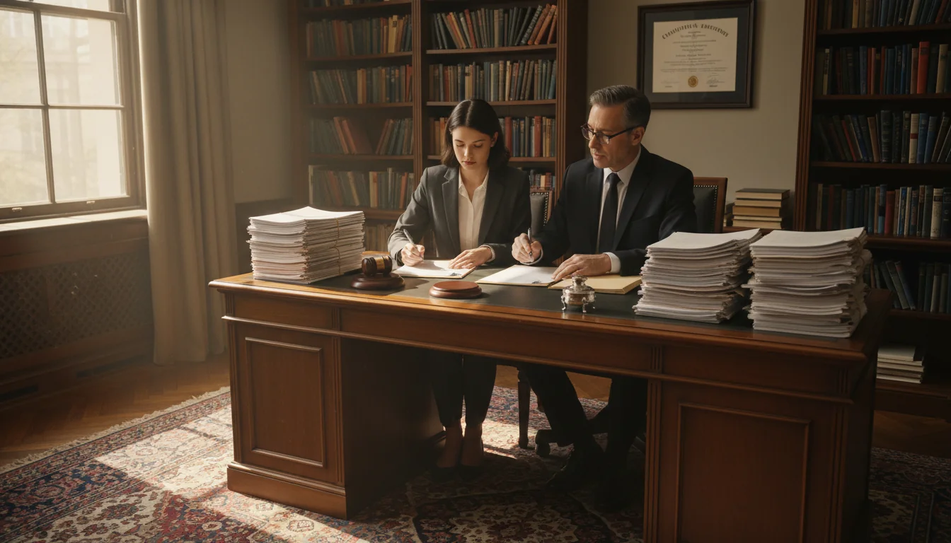 Couple signing prenup at lawyer's office