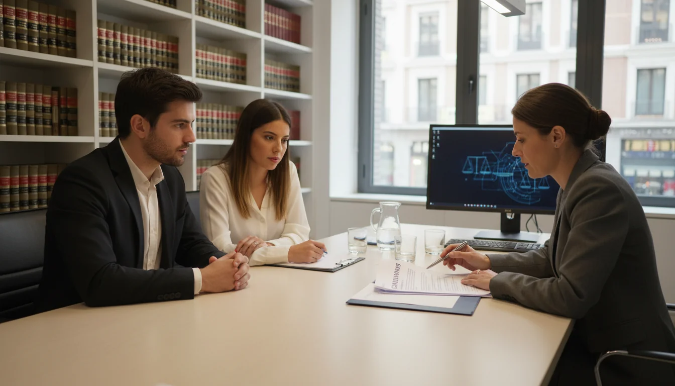 Couple consulting lawyer on prenup