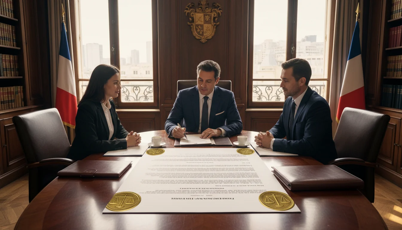 French notary explaining marriage agreement