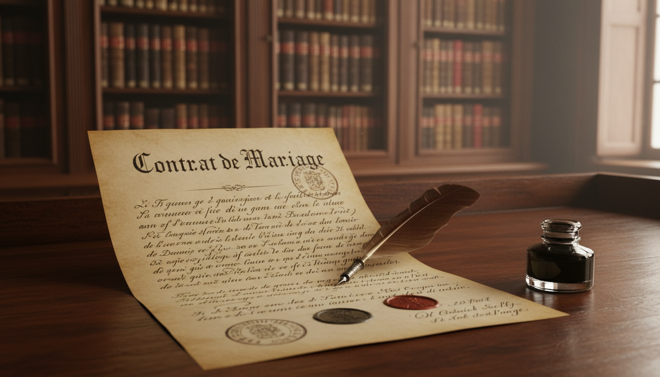 Official French marriage contract document closeup