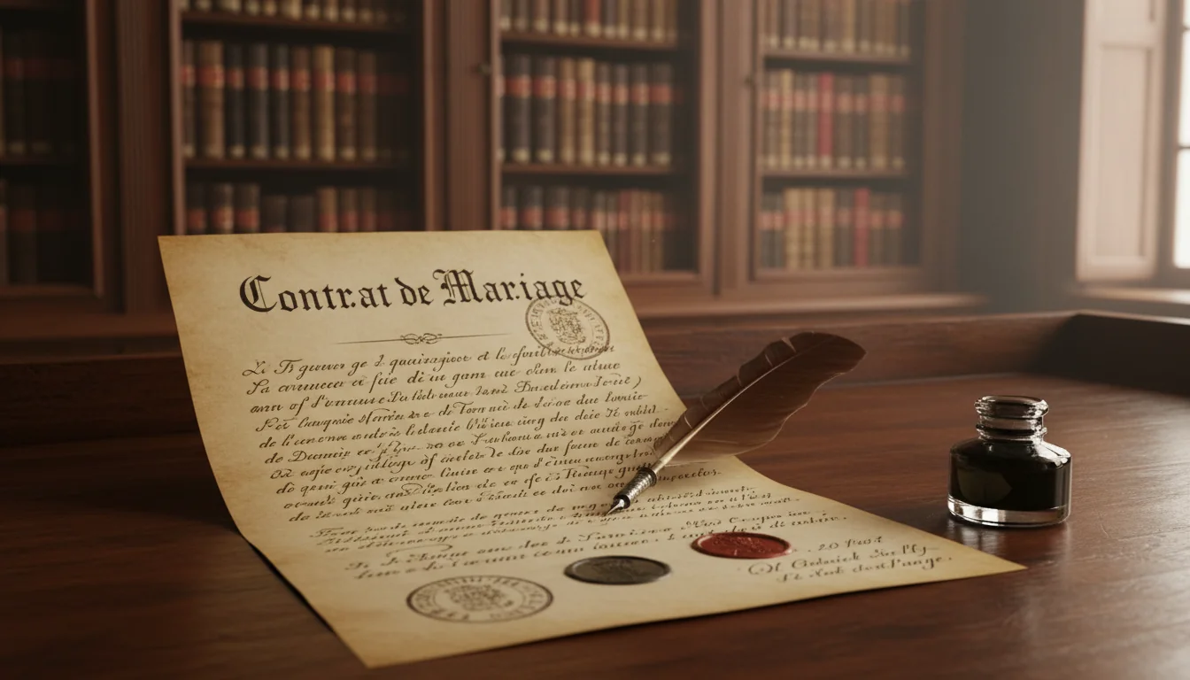Official French marriage contract document closeup
