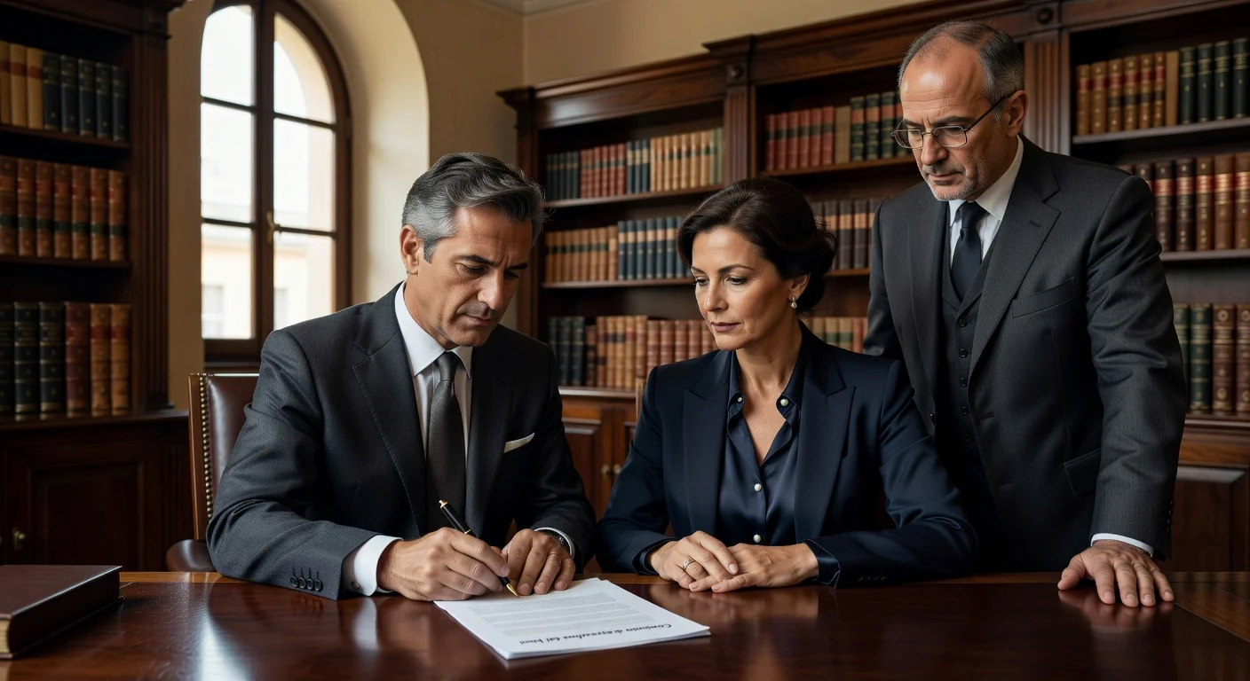 Italian couple signing prenup contract