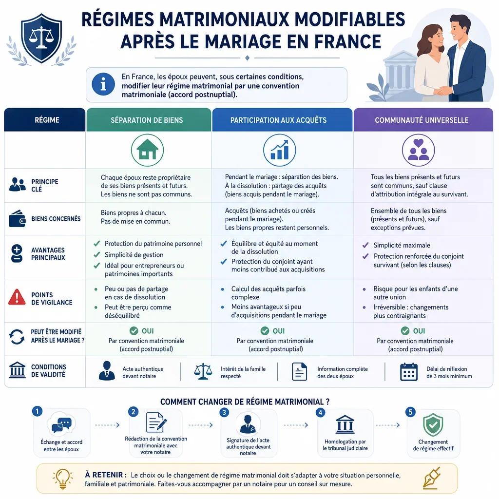 Comparatif des régimes matrimoniaux modifiables après le mariage