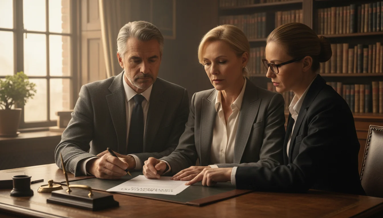 Couple signing postnuptial agreement