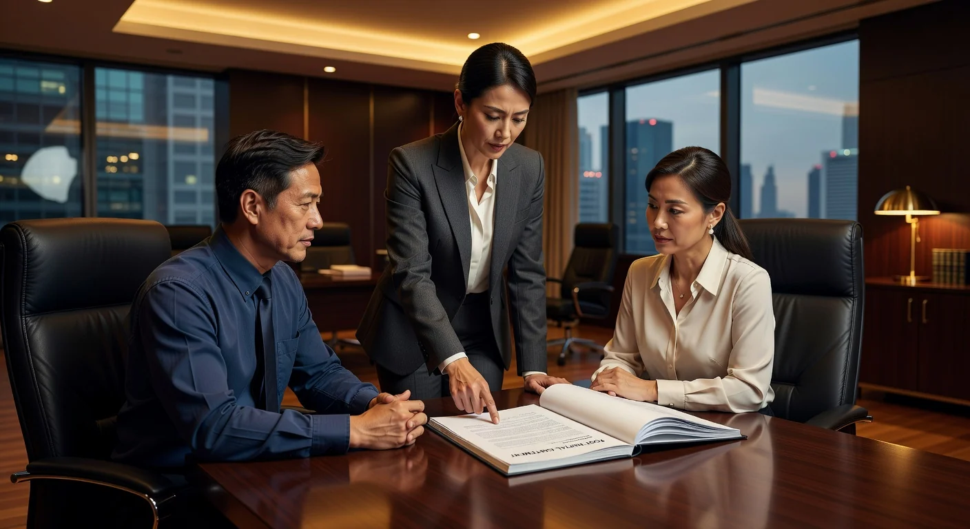 Lawyer explaining agreement to clients.