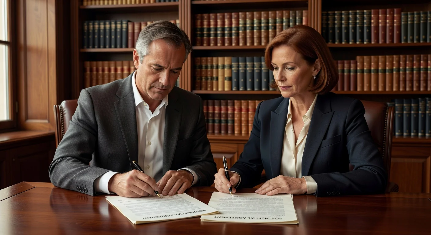 Couple signing postnuptial agreement