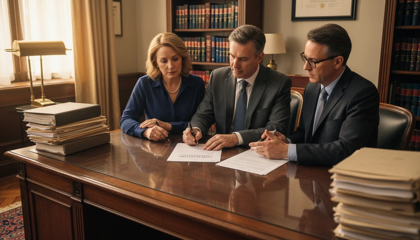 Couple signing legal document