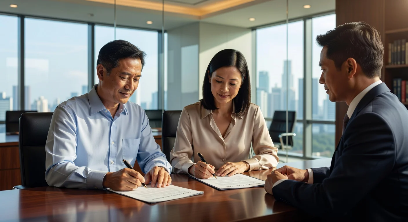 Couple signing post-nuptial agreement