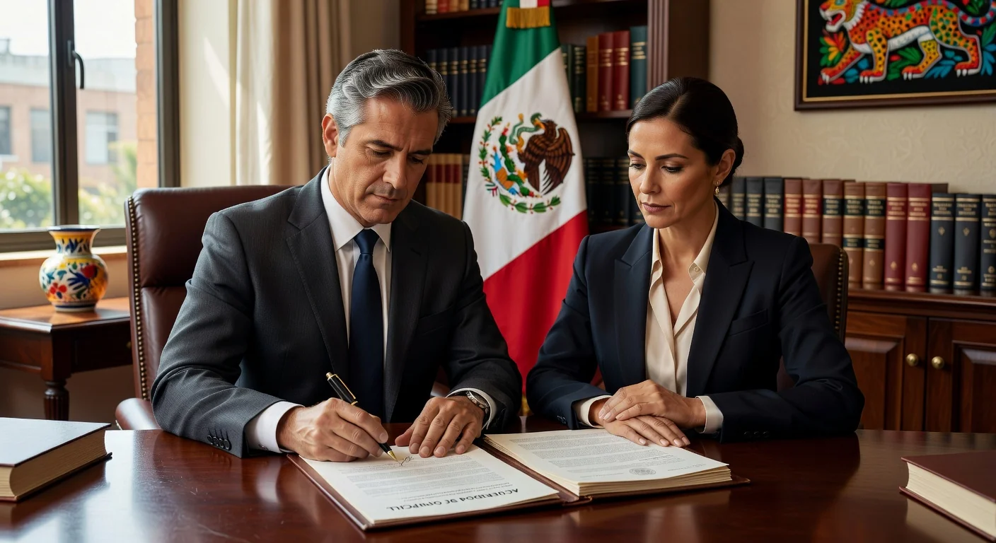 Couple signing postnuptial agreement