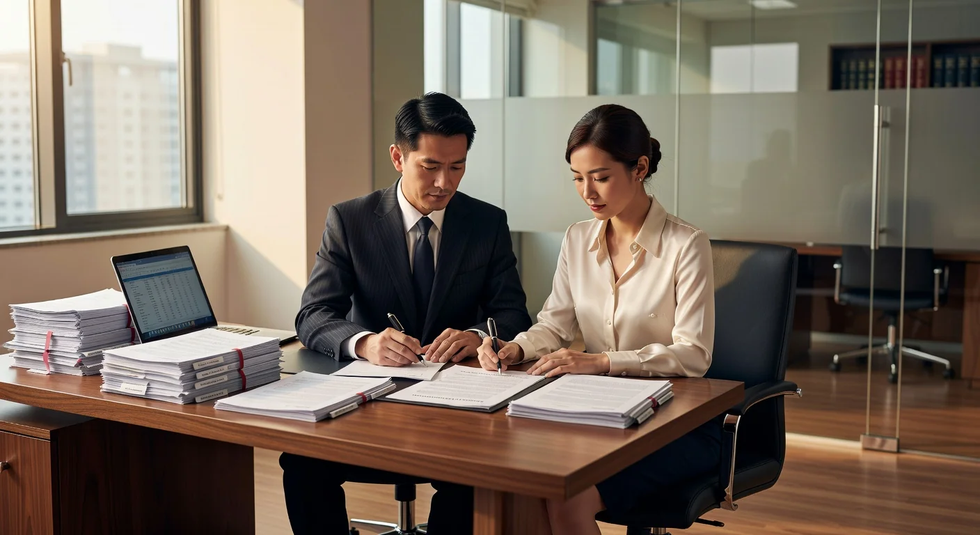 Couple signing marriage contract