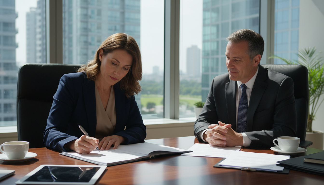 Business owner signing commercial lease agreement