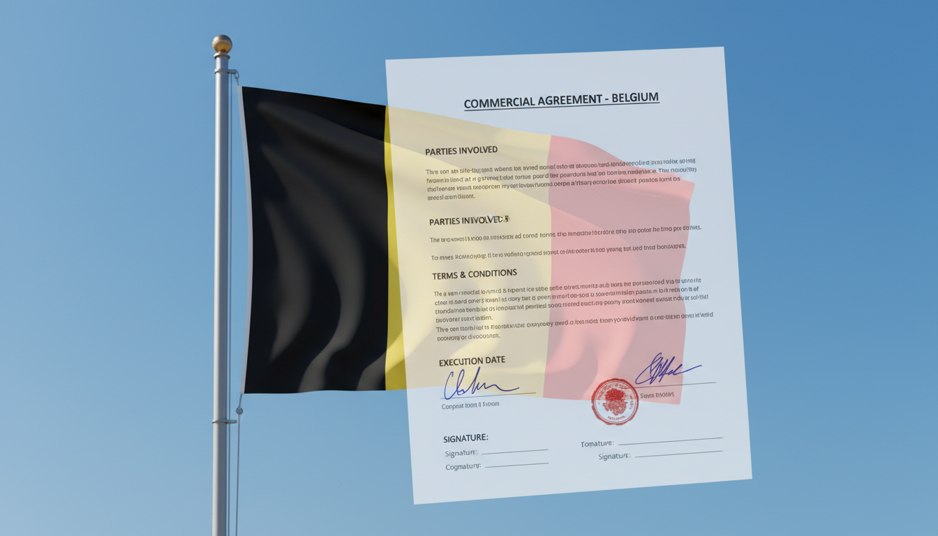 Belgian flag with business contract overlay