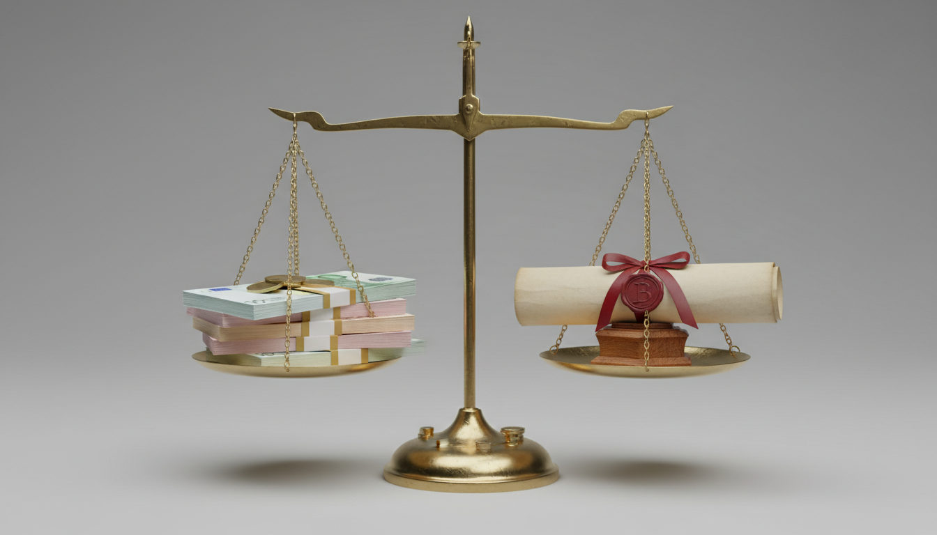 Scale balancing money and contract