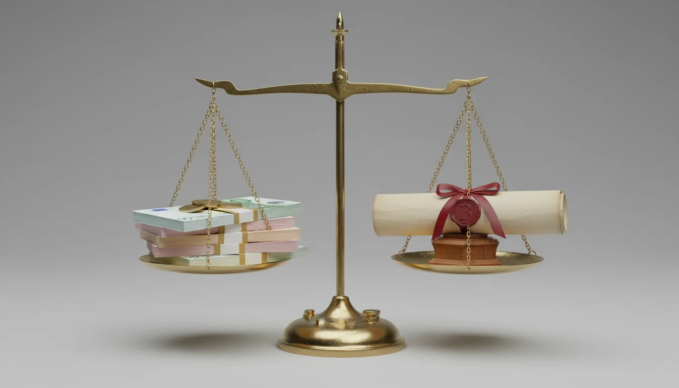 Scale balancing money and contract