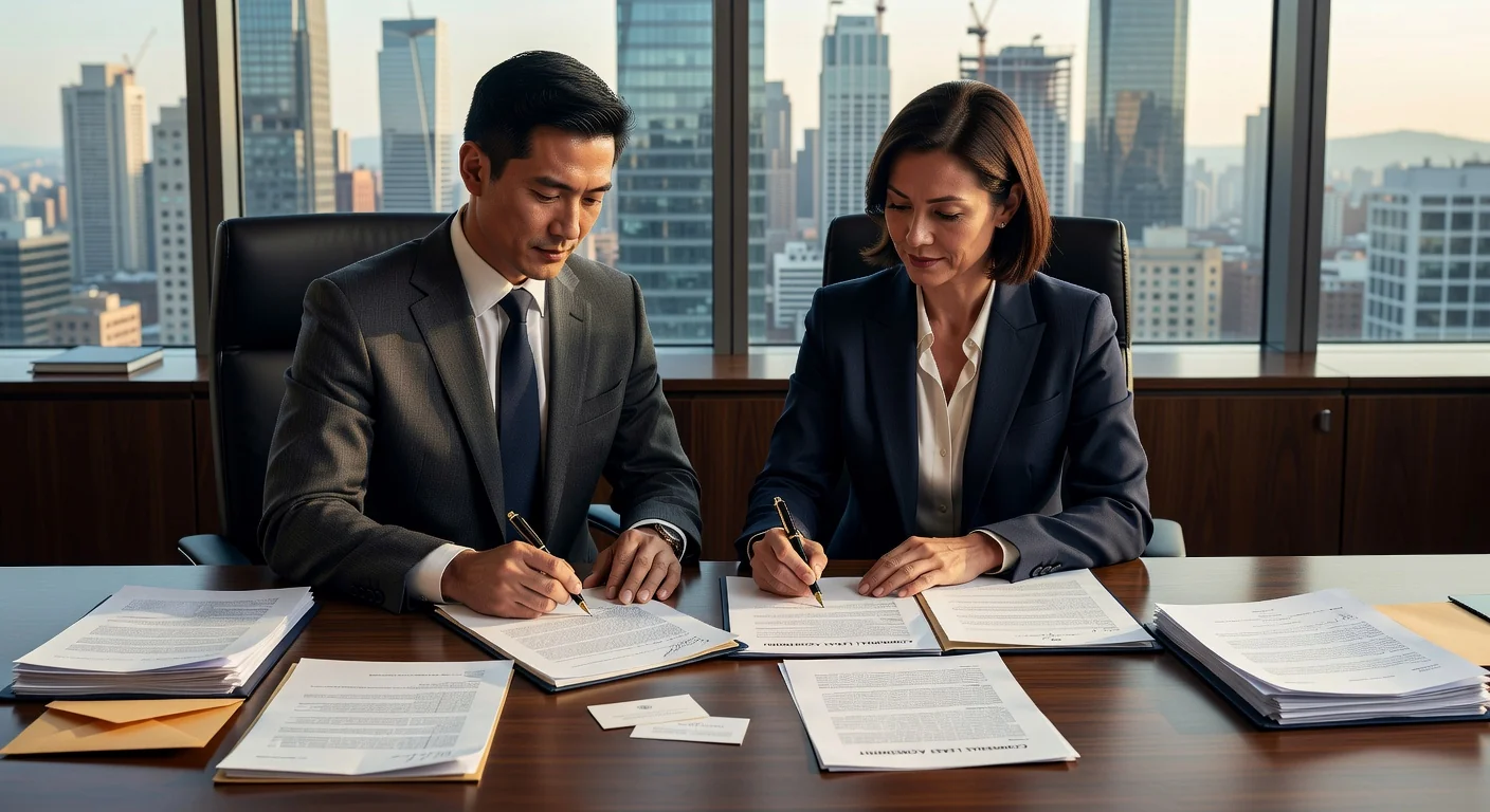 Businessmen signing lease contract