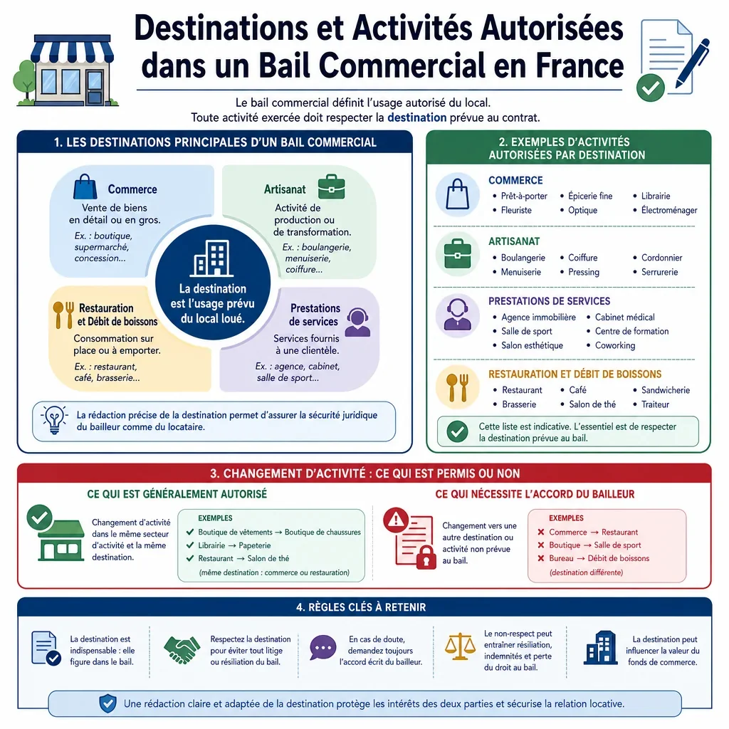 Destinations et activités autorisées dans un bail commercial