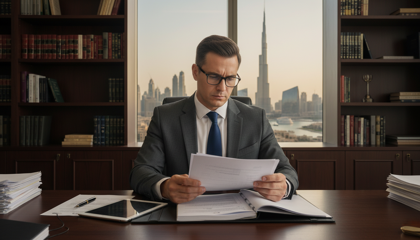 UAE lawyer reviewing rental agreement