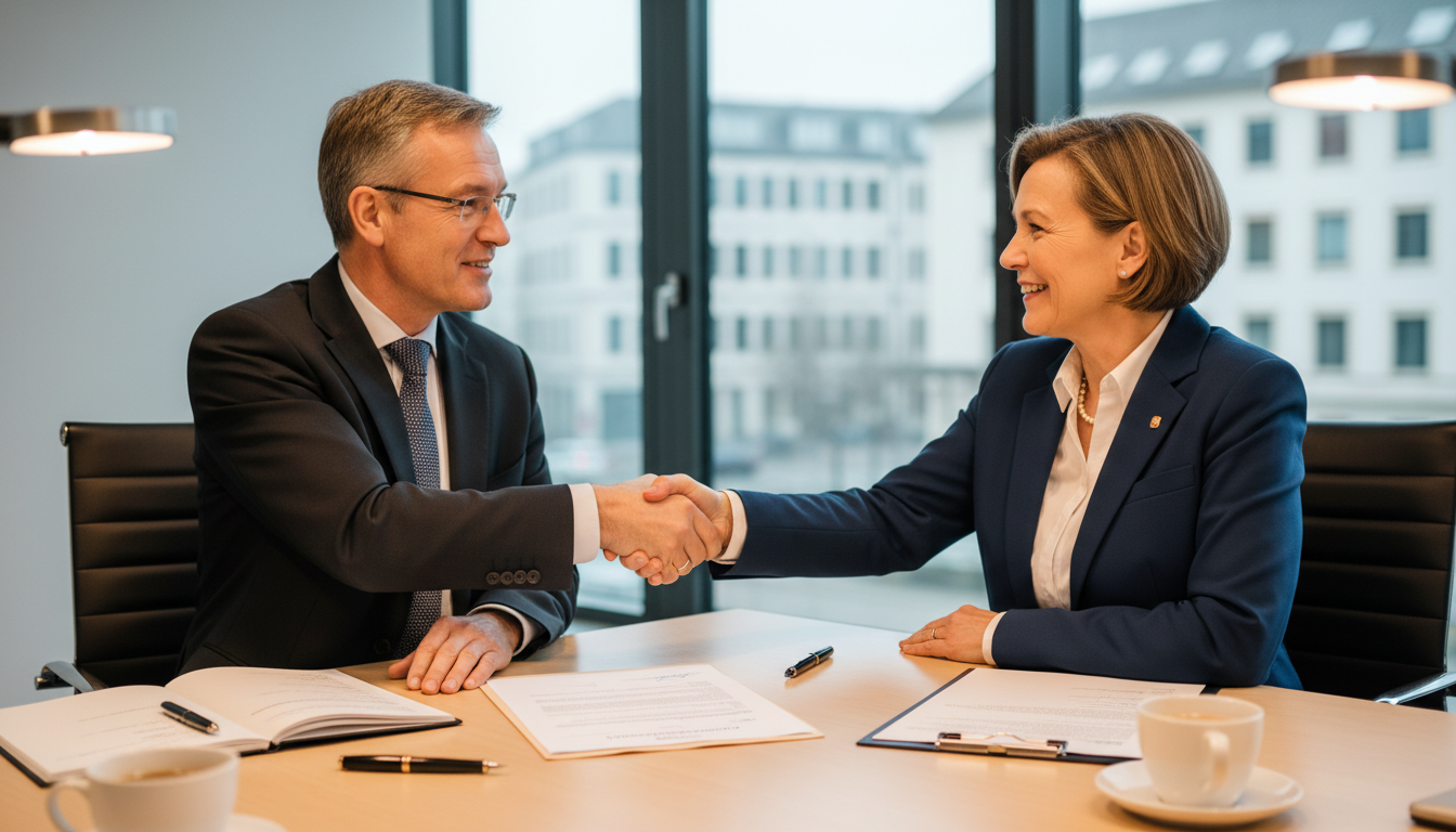 Businesspeople signing commercial lease agreement