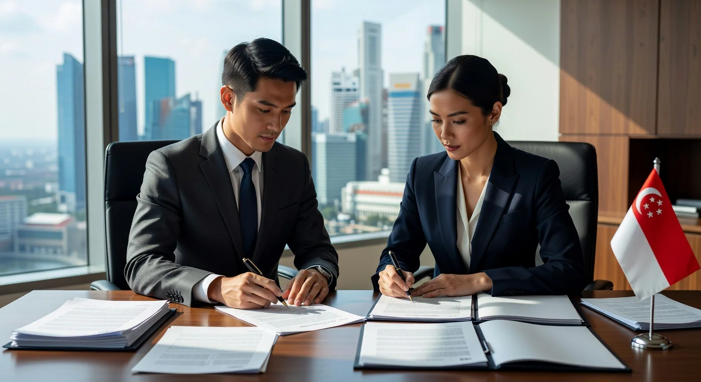 Professional couple signing tenancy agreement