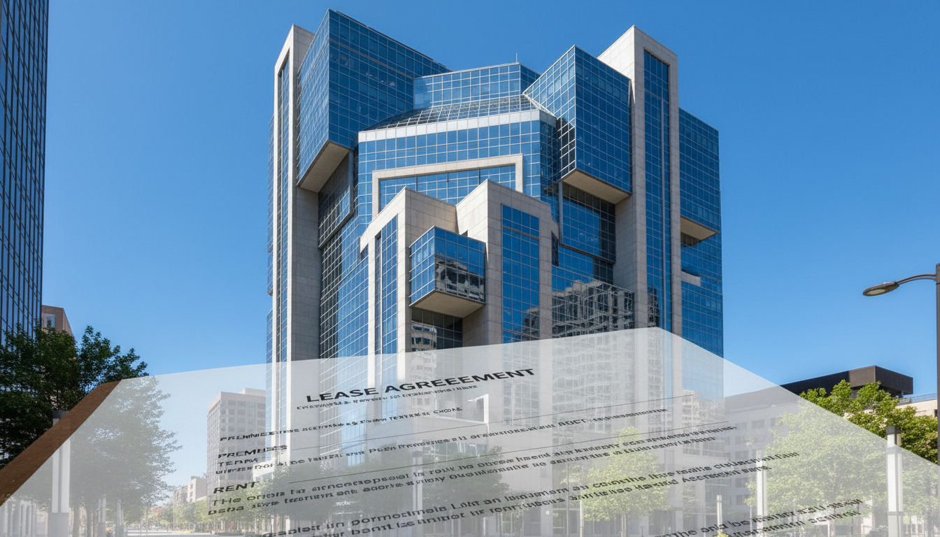 Office building with lease agreement overlay