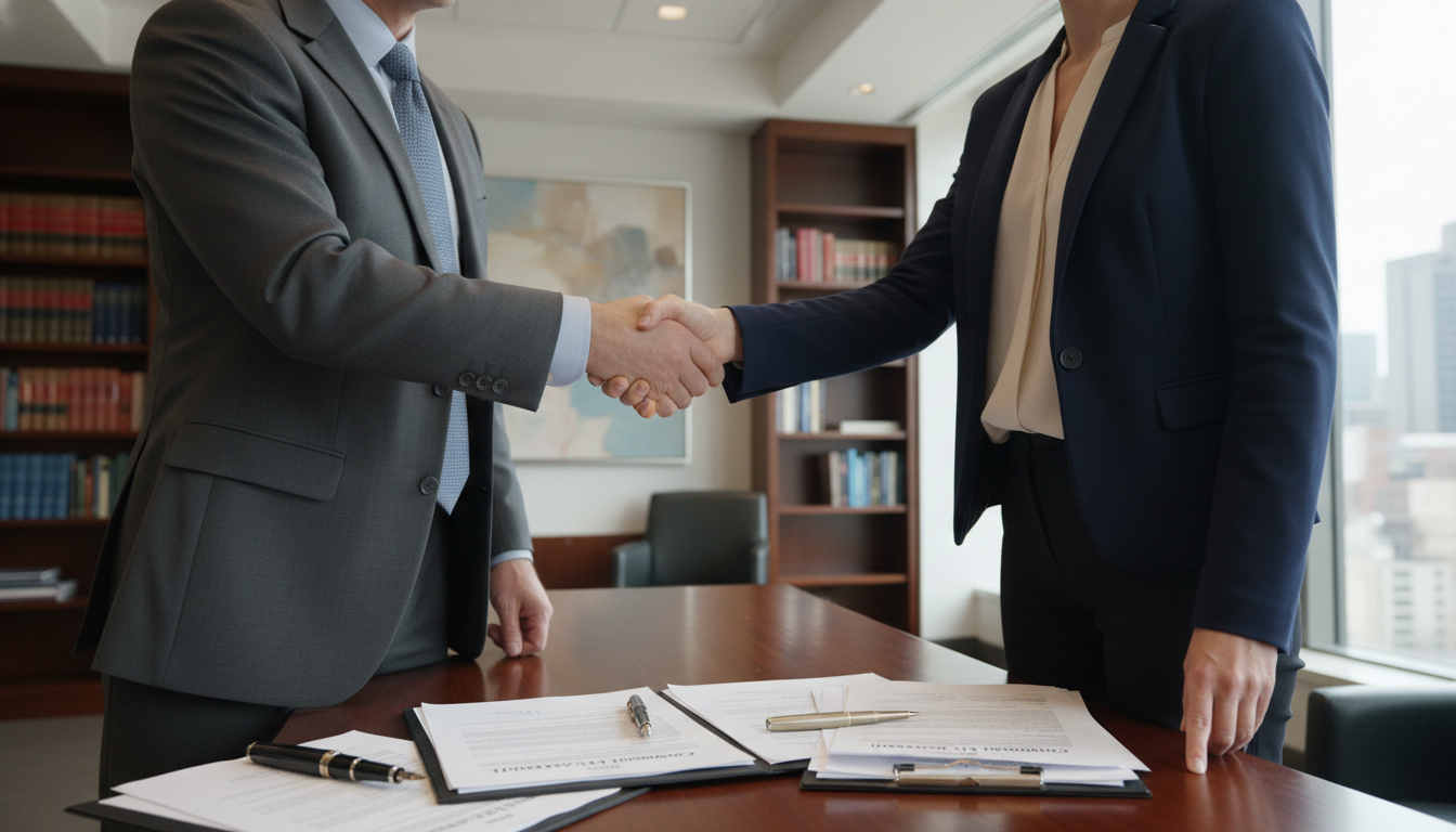 Signing commercial lease agreement in office