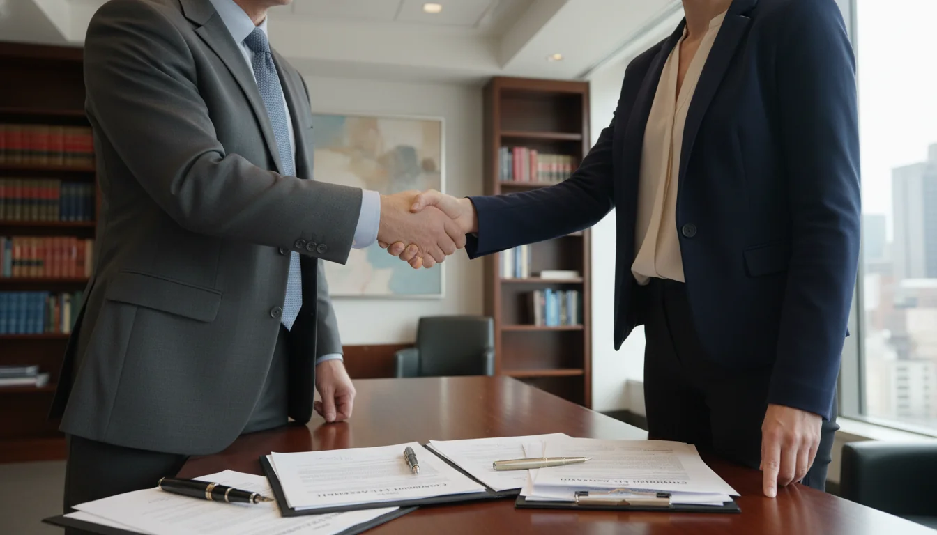 Signing commercial lease agreement in office