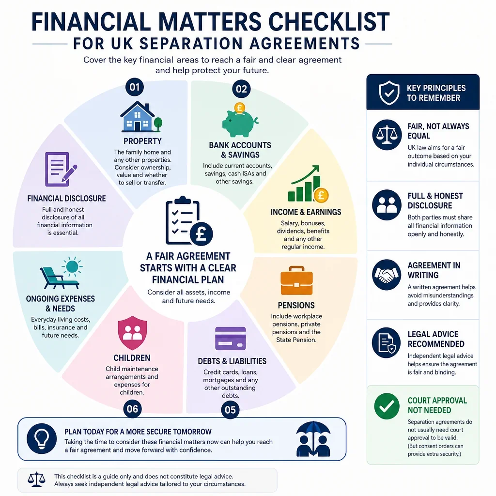 Financial Matters Checklist for Separation Agreements