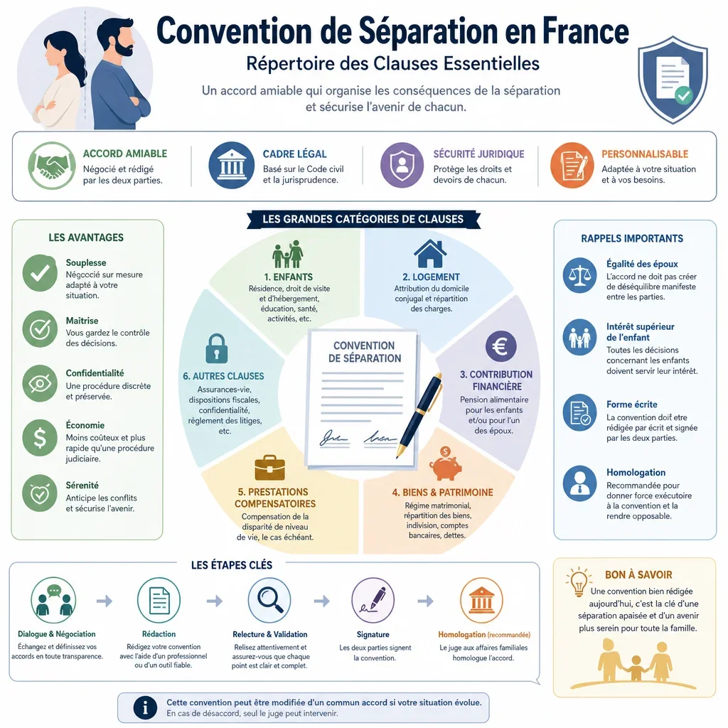 Répertoire des clauses d’une convention de séparation
