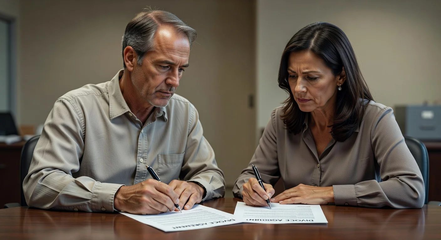 Couple signing divorce agreement
