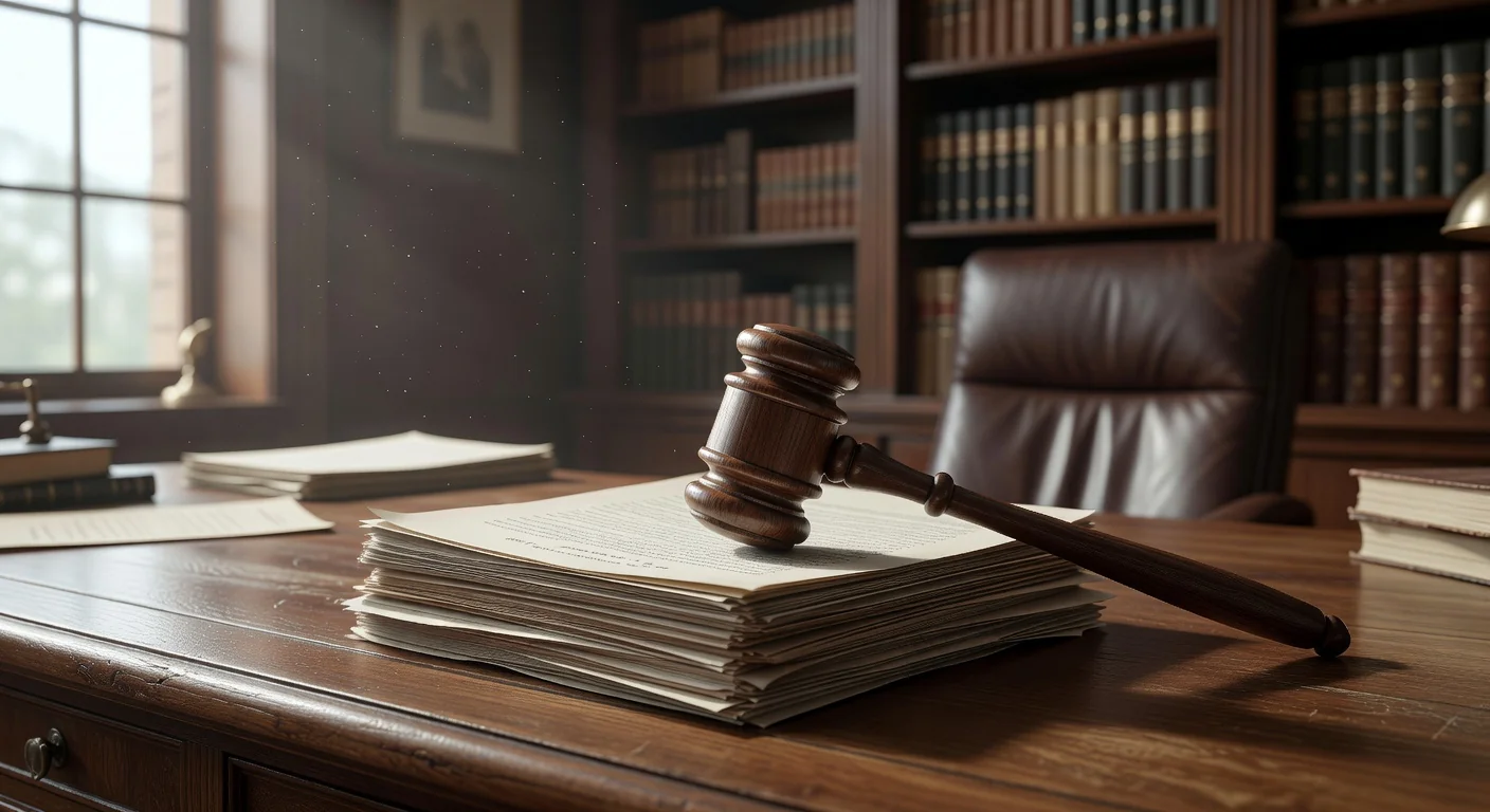 Gavel and legal documents on desk