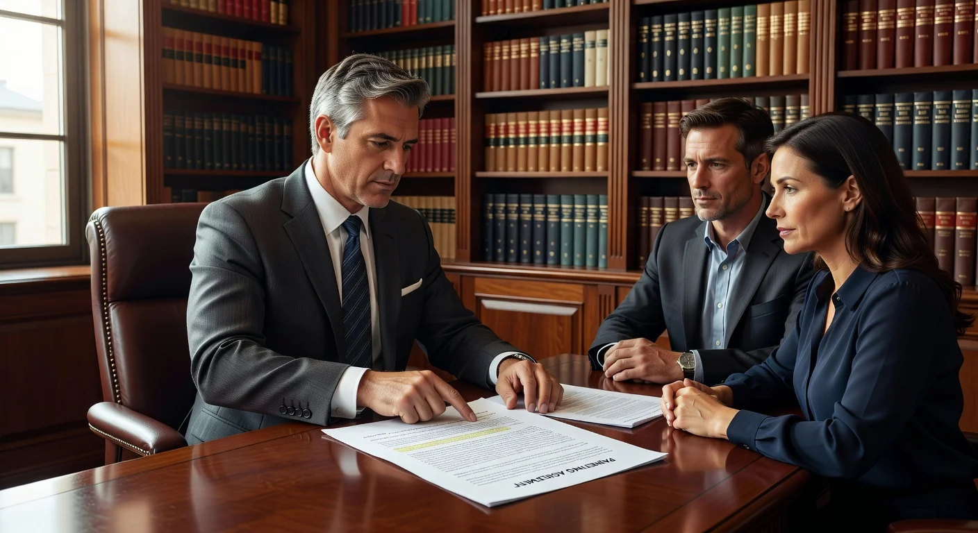 Family lawyer explaining contract terms