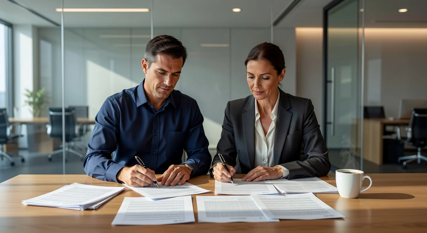 Parents signing agreement at table