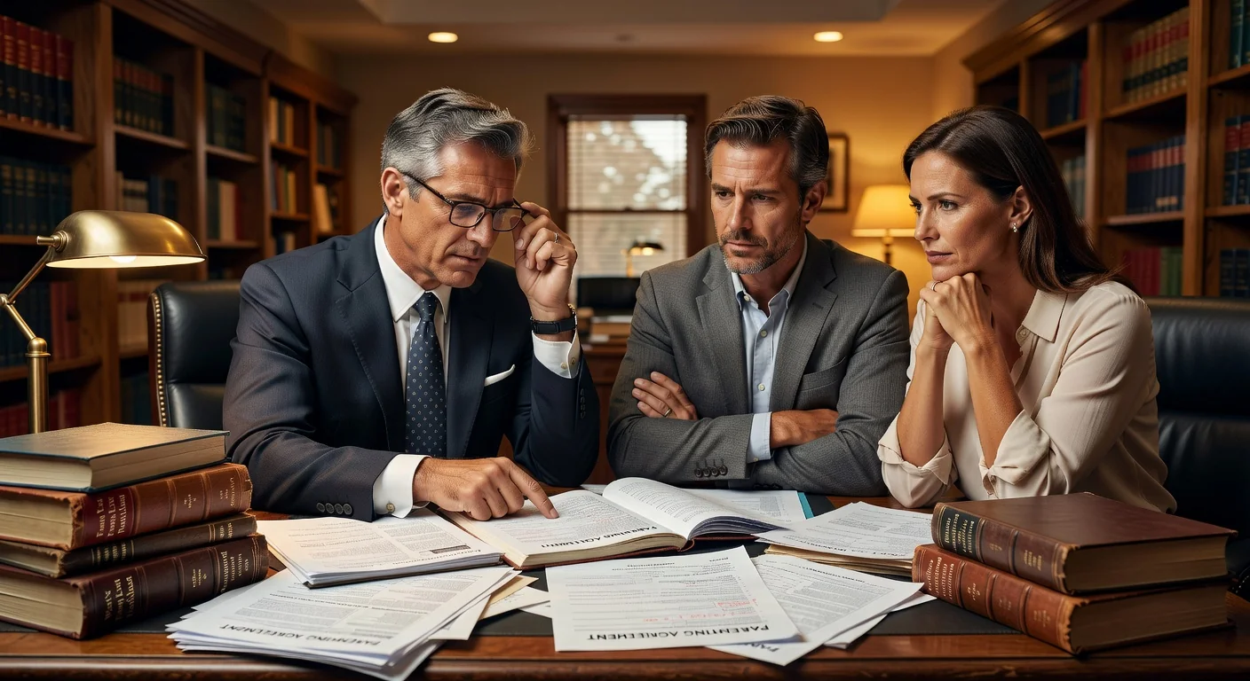 Family lawyer consulting with clients.