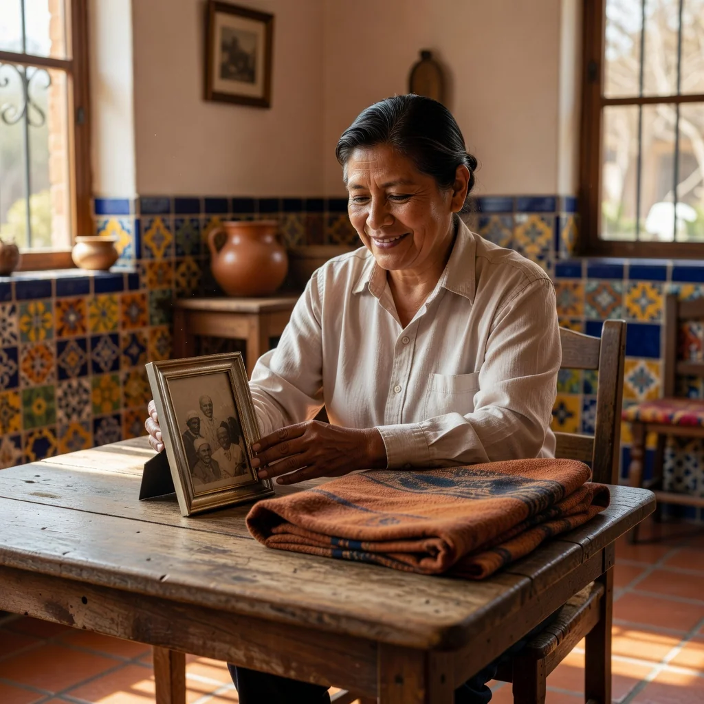 A photorealistic image of a caring adult parent in a peaceful home setting, gently interacting with family elements like a cozy living room with toys and books, symbolizing guardianship and custody arrangements without showing any children. The scene evokes warmth, responsibility, and legal protection in a Mexican cultural context, such as with subtle traditional decor.